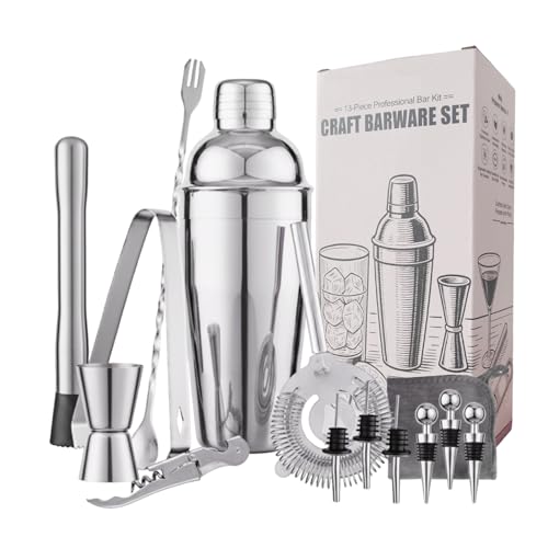 Primero Basics 13-Piece Bartender Kit Bar Tool Set – Boston Cocktail Shaker Set with Muddler,Strainer,Jigger,Spoon–Home Ba...
