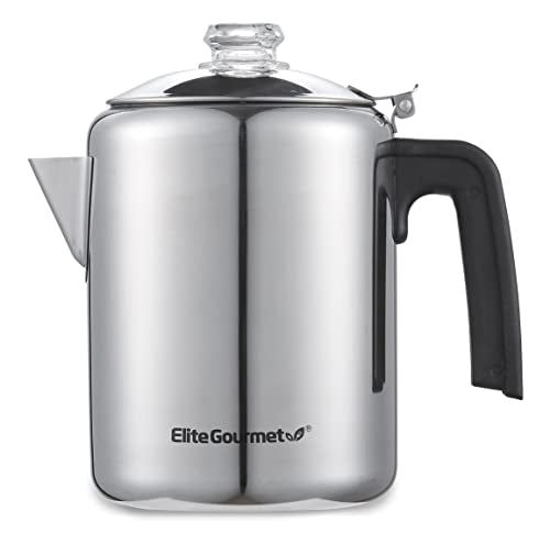 Elite Gourmet EC008 Classic Stovetop Coffee Percolator, Glass Clear Brew Progress Knob, Cool-Touch Handle, Cordless Serve,...