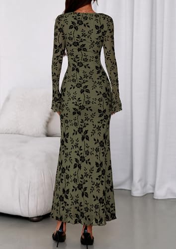 PRETTYGARDEN Women's Floral Bodycon Maxi Dress 2026 Spring Elegant Mesh Long Sleeve Formal Wedding Guest Cocktail Dresses