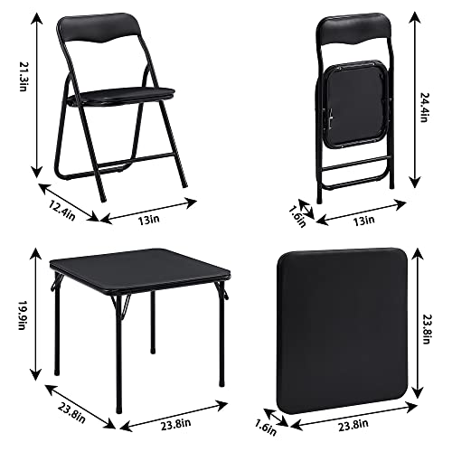 VECELO Kids Folding Activity Table and Chairs 3 Piece Set, Portable, with Ultra Soft Padded Cushion, Solid Black