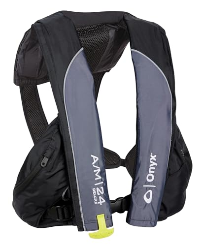 Onyx A/M-24 Deluxe Automatic/Manual Inflatable Life Jacket, U.S. Coast Guard Approved, Low Profile, Compact Design, Manual...