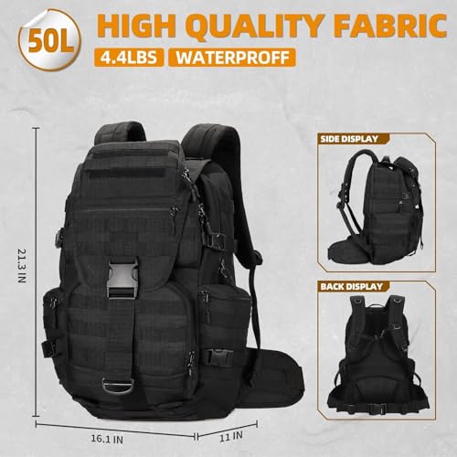 HongXingHai 50L Military Tactical Backpack 3 Day Assault Pack Molle Daypack Hiking Backpack for Men and Women (Black)