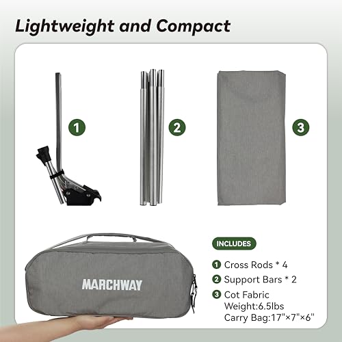 MARCHWAY Lightweight Folding Tent Camping Cot Bed with Lever Lock, Easy Setup Portable Compact for Outdoor Travel, Huntin...