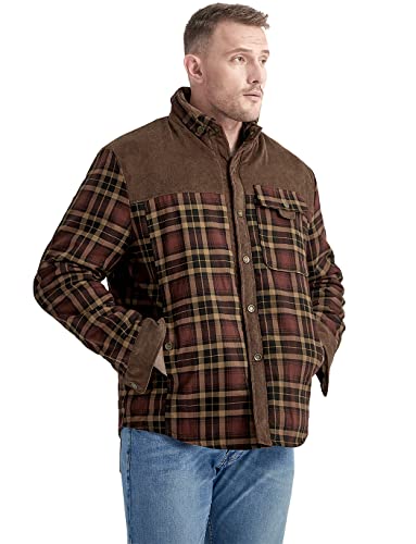 Haellun Men's Long Sleeve Sherpa Lined Shirt Jacket Flannel Plaid Fleece Coats