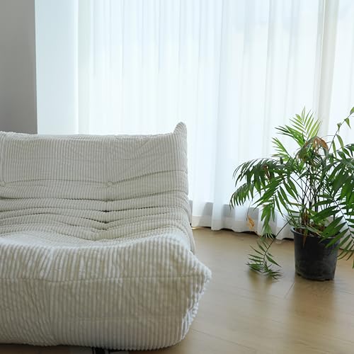 MORITON Premium Corduroy Floor Sofa, Mid-Century Armless Loveseat, Soft Foam Lounge Chair, Comfortable Accent Sofa for Living Room, Bedroom, and Office (Ivory, Two Seater)