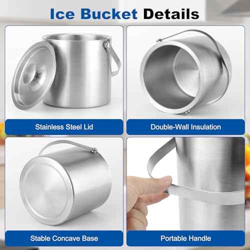 3L Stainless Steel Ice Bucket – Double-Wall Insulated Cooler Keeps Ice Frozen Longer for Wine, Champagne & Beer,Includes L...