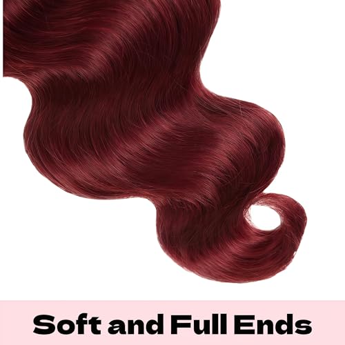 Burgundy Bundles Human Hair 24 26 28 Inch 3 Bundles Body Wave Human Hair Extensions for Women Double Weft Weave Brazilian Bundles Human Hair 99J Color