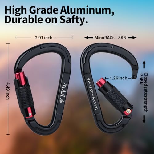 FVW Auto Locking Rock Climbing Carabiner Clips,Professional 25KN (5620 lbs) Heavy Duty Caribeaners for Rappelling Swing Re...