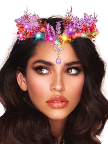 Campsis Light Up Flower Crown Headbands LED Fairy Floral Hair Accessories for Women