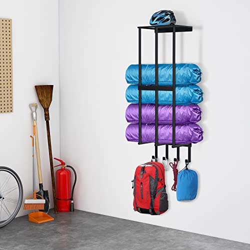 Camping Chair Wall Storage for Garage, Metal Camping Chair Storage Rack Wall Holder, Floating Shelf, 4 Hooks, Stainless St...