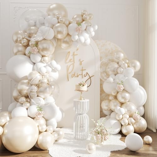 White Balloon Arch Garland Kit 103Pcs Double Stuffed Pearl White Clear Balloons Different Size for Wedding Birthday Baby S...