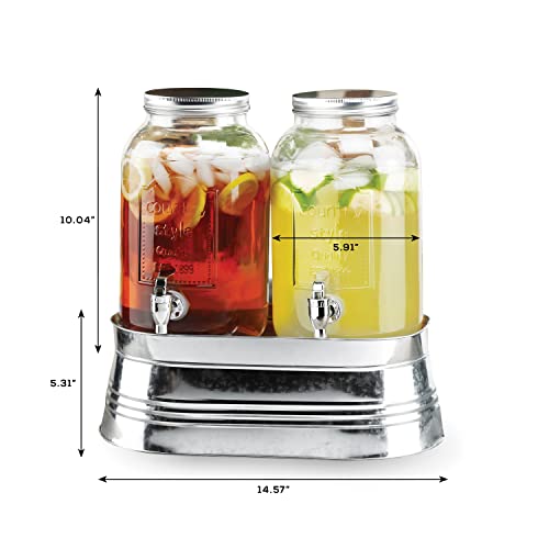 Style Setter Classic Farmhouse Beverage Dispenser Set of 2 Cold Drink Dispenser w/ 1-Gallon Capacity each Glass Jug, Metal...