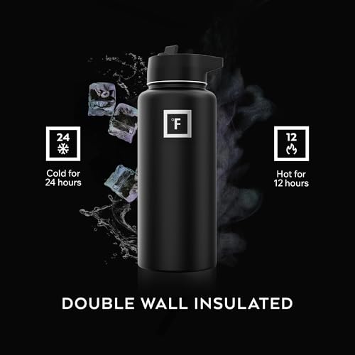 IRON °FLASK Camping & Hiking Hydration Flask with Straw, Wide Mouth Insulated Stainless Steel Sports Water Bottle - 32 oz ...