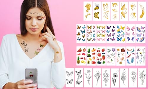 54 Sheets Gold Glitter Freckles Face Tattoo, 150+ Pcs Halloween Face Glitter Temporary Tattoo Stickers, Sparkle Freckles M...