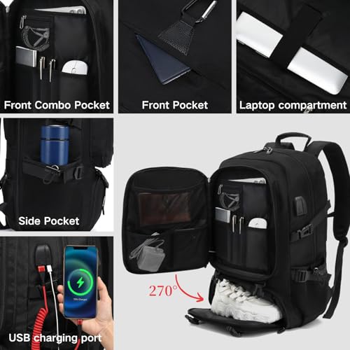 KEQIKAI Travel Backpack 50L, 17 Inch Laptop Backpack for Men Women, Large Waterproof Carry On Backpack, TSA Friendly Fligh...