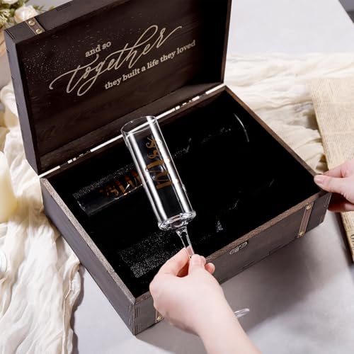 Physkoa Engagement Gifts for Couples-Toasting Mr and Mrs Champagne Glasses with Keepsake Box– Bride and Groom Champagne Fl...