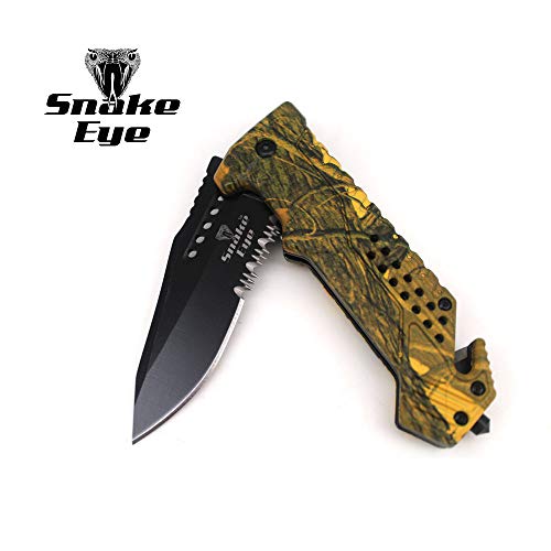 Snake Eye Tactical Survival Camo Designed Action Assisted Folding Pocket Knife Desert Camo Camping Hunting Fishing Outdoor...