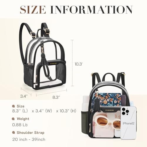 Missnine Small Clear Backpack Stadium Approved, Thick PVC Mini Clear Bag with Leather Trim for Sports Event, Concert, Fest...