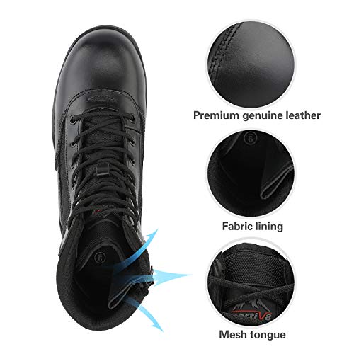 NORTIV 8 Men's Military Tactical Work Boots Side Zipper Leather Motorcycle Combat Boots Trooper