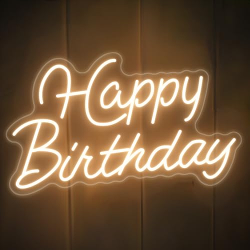 Happy Birthday Neon Sign for Wall Decor,Led Happy Birthday Neon Light Sign,USB Powered Dimmable Light Up Sign for Birthday...