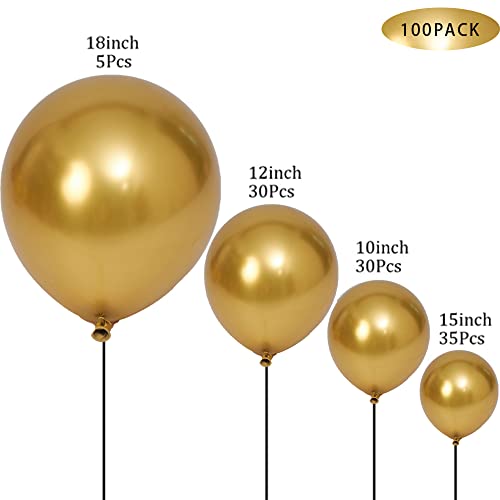 Latex Balloons, 100-Pack Different Sizes 18 12 10 5 Inch Party Balloon Garland Kit (Gold)