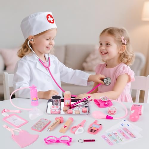 Sundaymot Doctor Kit for Girls, 34 Pcs Doctor kit for Toddlers 3-5 with Medical Storage Bag & Real Stethoscope Pretend Pla...