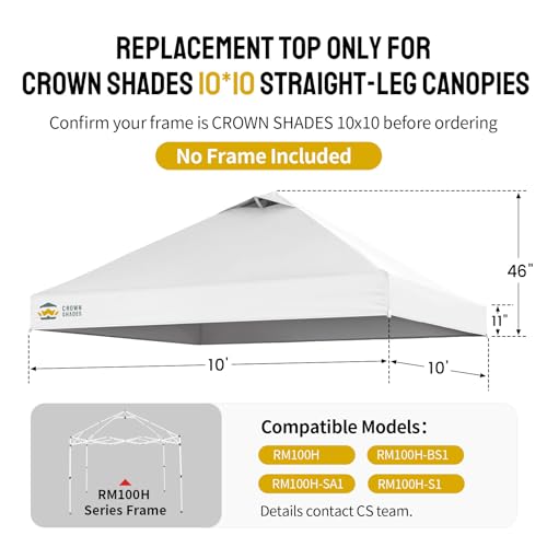 CROWN SHADES 10x10 Canopy Replacement Top - Only Compatible with Crown Shades RM100H Series, Silver Coated with Air Vent, ...