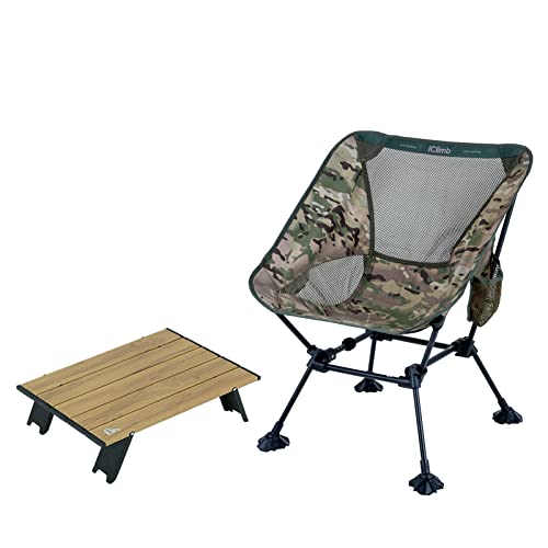 iClimb 1 Anti-Sinking Large Feet Chair and 1 Mini Folding Table Bundle, Ultralight Compact for Single Adult Outdoor Backpa...