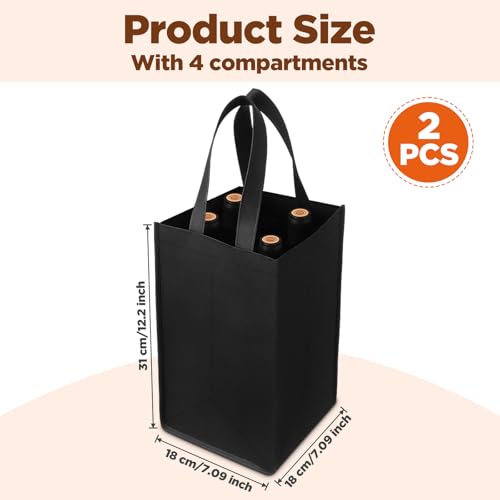 Prasacco 2 Pcs Wine Tote Bag 4 Bottles Wine Bottle Carrier with Extra Bottom Padding Bottle Gift Bags Glass Carrier for Tr...