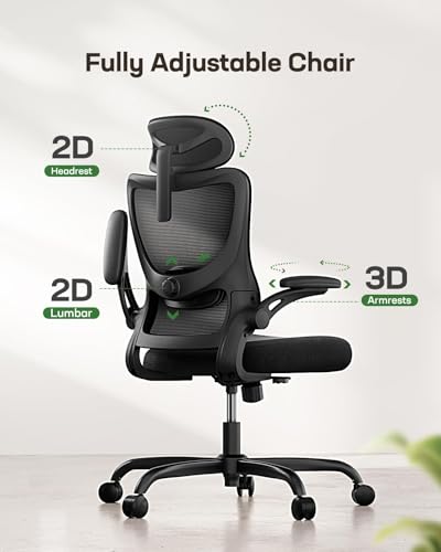 Marsail Ergonomic Office Chair: Office Desk Chair with High Back Mesh and Adjustable Lumbar Support Rolling Work Swivel Ta...