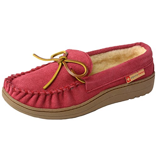 Alpine Swiss Sabine Womens Moccasin Slippers Genuine Suede House Shoe Memory Foam Insole Plush Faux Shearling Fur Indoor O...