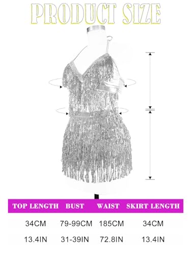 EARENT Belly Dancer Outfit Fringe Sequin Skirts Sets for Women