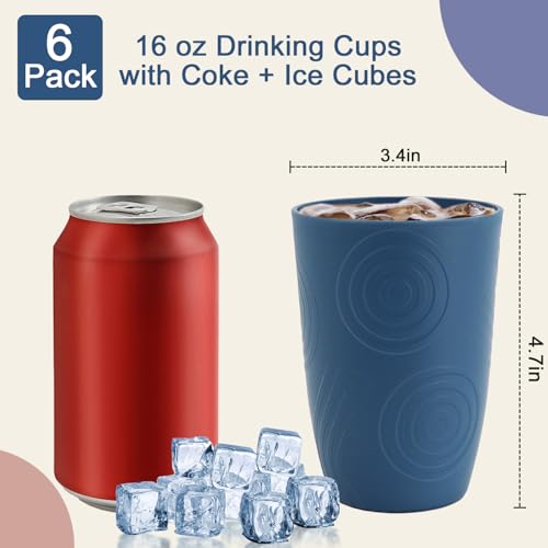 BUSOKIP Wheat Straw Cups 16 OZ, Plastic Drinking Glasses, Drinking Cup, Unbreakable Kitchen Cups Sets of 6, Microwave & Di...