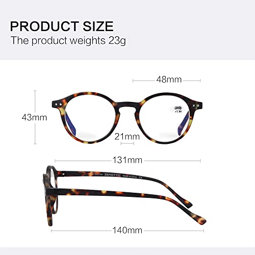 ZENOTTIC Reading Glasses Blue Light Blocking Round Glasses for Men Women Magnification 0.0 1.0 1.5 2.0 2.5 3.0 3.5