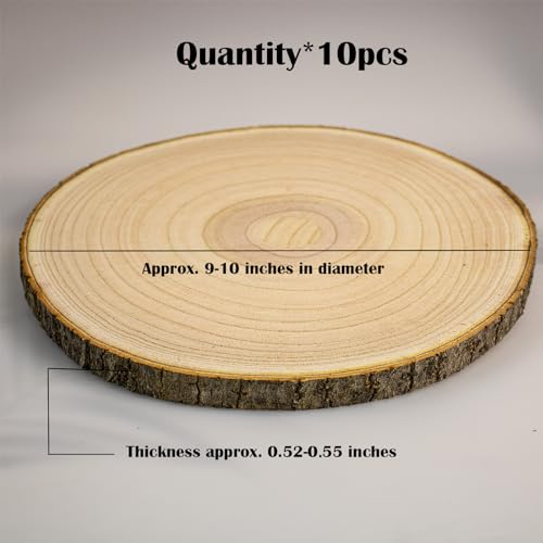 10 pcs Large Wood Slices for Centerpieces 9-10 inches Wood Rounds for Tables Decor Rustic Wood Circles for DIY Crafts and ...