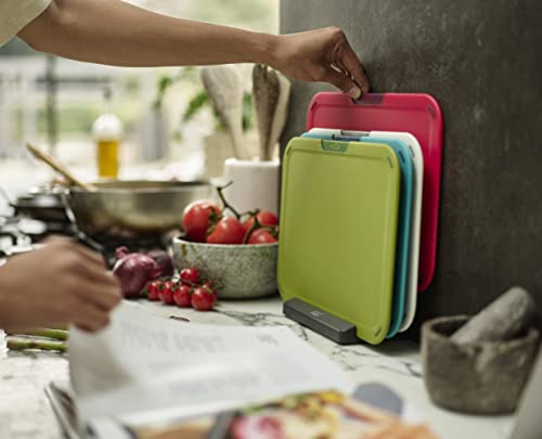 Joseph Joseph Duo Icon 4-piece colour coded Cutting Board Set with Storage Stand, Multicolour