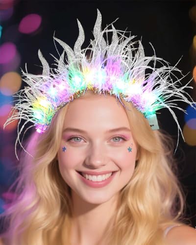 Campsis Light Up Headband White Feather Headpiece Festival Costume Led Hair Accessory Hair Accessories for Women