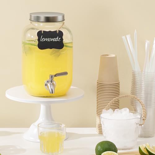 1 Gallon Drink Dispenser with Spigot 18/8 Stainless Steel – Airtight & Leakproof Glass Sun Tea Jar with Anti-Rust Lids, Be...