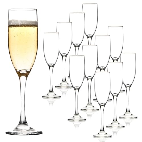 Classic Champagne Glasses Set of 12, 6oz Glass Champagne Flutes, Stemmed Champagne Flutes, Sparkling Wine Glass for Party,...