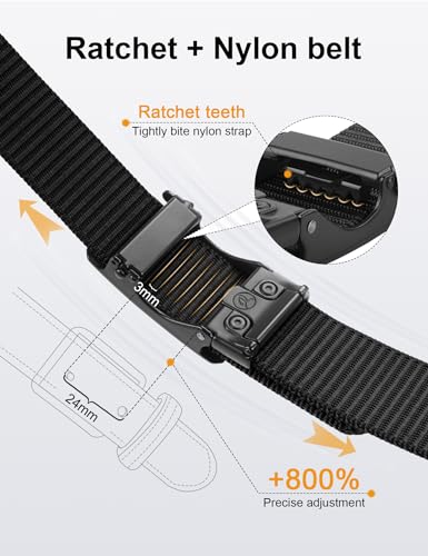 JUKMO Men's 1.5" Nylon Ratchet Belt, Casual Web Click Belt with Slide Buckle for Jeans, No Holes Adjustable Trim to Fit