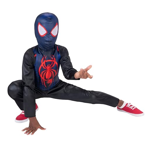 Marvel Miles Morales Official Youth Halloween Costume - Printed Jumpsuit with Fabric Mask