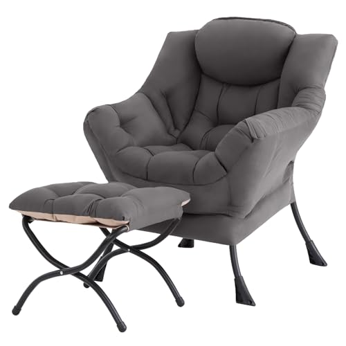 Tiita Lazy Chair with Ottoman, Modern Large Accent Lounge Chair, Leisure Sofa Armchair with Ottoman, Reading Chairs with F...