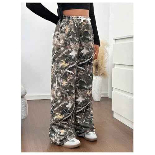 SOLY HUX Girl's Camo Wide Leg Pants Drawstring Waist Baggy Sweatpants with Pocket