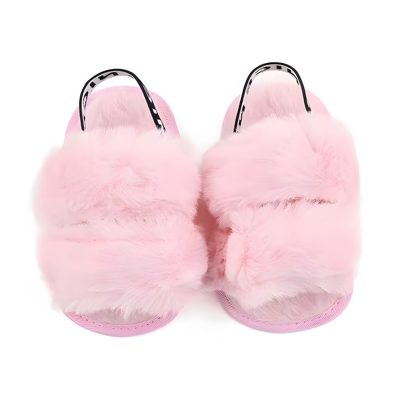 QIETION Girl's Soft Plush Lightweight House Slippers Non Slip Cross Band Slip on Open Toe Cozy Indoor Outdoor Slippers