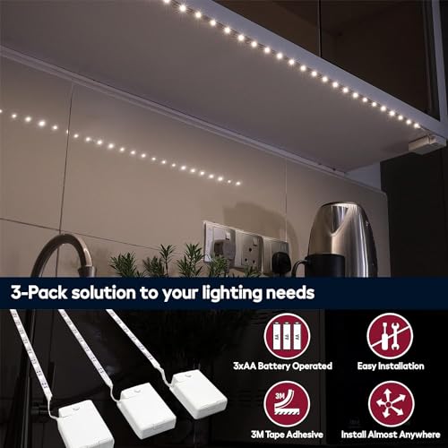 BestLuz Battery Powered LED Strip Lights, Wireless LED Strip Lights 40 inch x 3 Pack for Kitchen Under Cabinet Lighting, S...