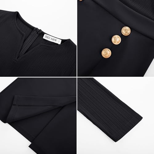 GRACE KARIN Women's 2026 Fall Henly V Neck Business Work Dress Long Sleeve Bodycon Midi Elegant Office Sheath Dress