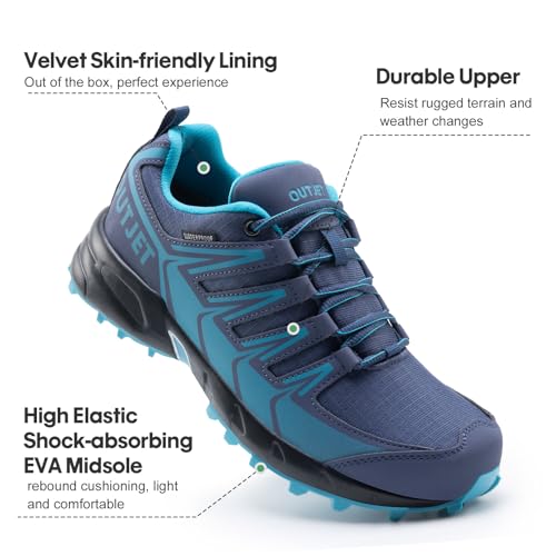 OUTJET Women's Waterproof Hiking Shoes Lightweight Non-Slip Trails Walking Shoes Outdoor Sneakers