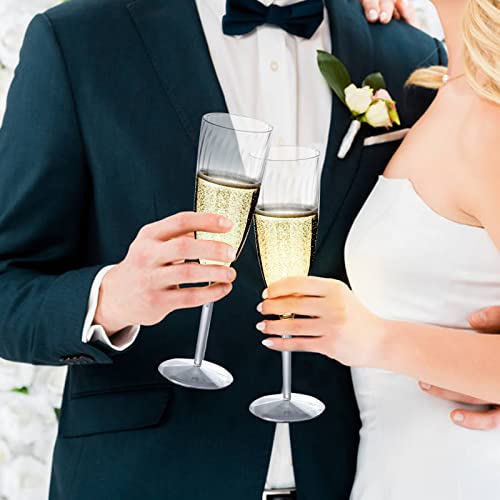 Homvle Plastic Champagne Flutes 6 Oz, Disposable Champagne Glasses (Set of 16) 1- Piece Construction Plastic Wine Glasses ...