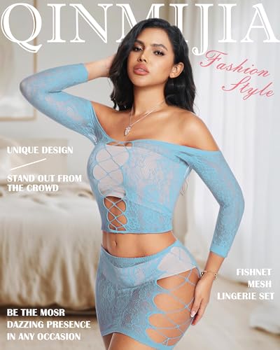 QINMIJIA Womens Lingerie Fishnet Bodysuit See Through Lingerie Babydoll Fishnet Dress Mesh Sexy Outfit