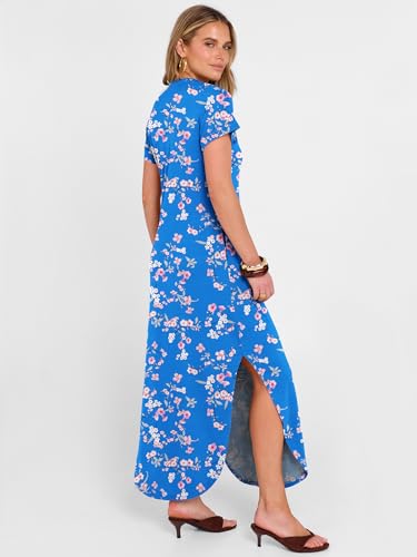 ANRABESS Women Summer Maxi Dress Casual Short Sleeve V Neck Button Up Loose Split Travel Dresses 2026 Beach Vacation Sundress